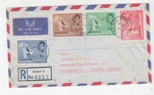 GHANA, 1957 Independence set of 4, 1959 Airmail Reg. cover, Accra to Germany.