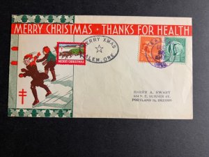 1947 USA Christmas Cover Salem OR to Portland OR Thanks for Health