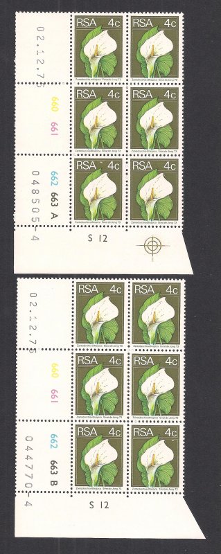 SOUTH AFRICA SC# 411  CYLINDER B/6  #660-63  PANE A&B  #4   FVF/MNH 1975