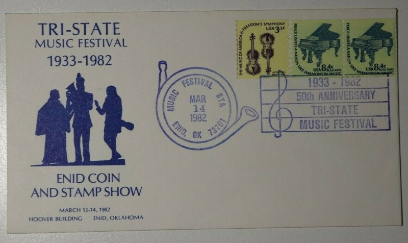 Tri State Music Festival Coin & Stamp Show Enid OK 1982 Philatelic Expo Cachet