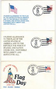 1994 OLD GLORY TEXAS SET OF 3 HAND CANCELS - I PLEDGE ALLEGIANCE + FLAG DAY 6/14