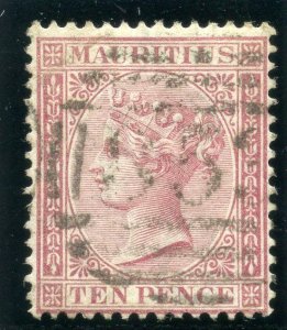 Mauritius 1872 QV 10d maroon very fine used. SG 67. Sc 42.