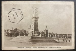 1920 Colombia RPPC postcard Cover To Versailles France Statue Of Cartagena