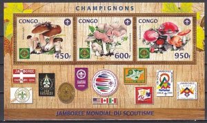 Congo Rep., 2019 Cinderella issue. Scout issue with Mushrooms and Scout Patches.