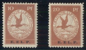 GERMANY Sie #5-6, 10pf & 20pf 1912 E.E.L.P. Ovpts, og, LH, 10pf signed Bloch, VF
