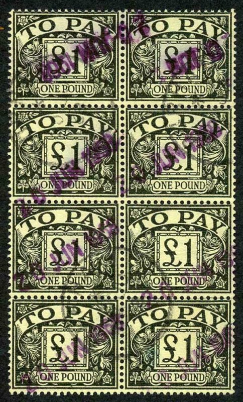 SGD68 One Pound 10/- Post Due BLOCK of EIGHT Cat 66 pounds