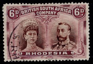 RHODESIA GV SG144, 6d red-brown & mauve, USED. Cat £50.