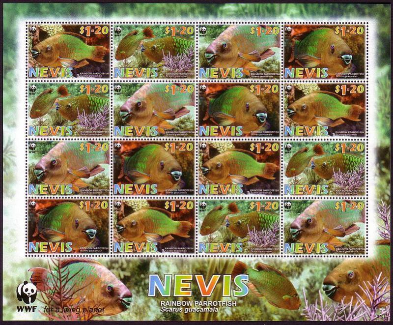 Nevis WWF Rainbow Parrotfish Sheetlet of 4 sets SG#2015-2018 MI#2208-2211