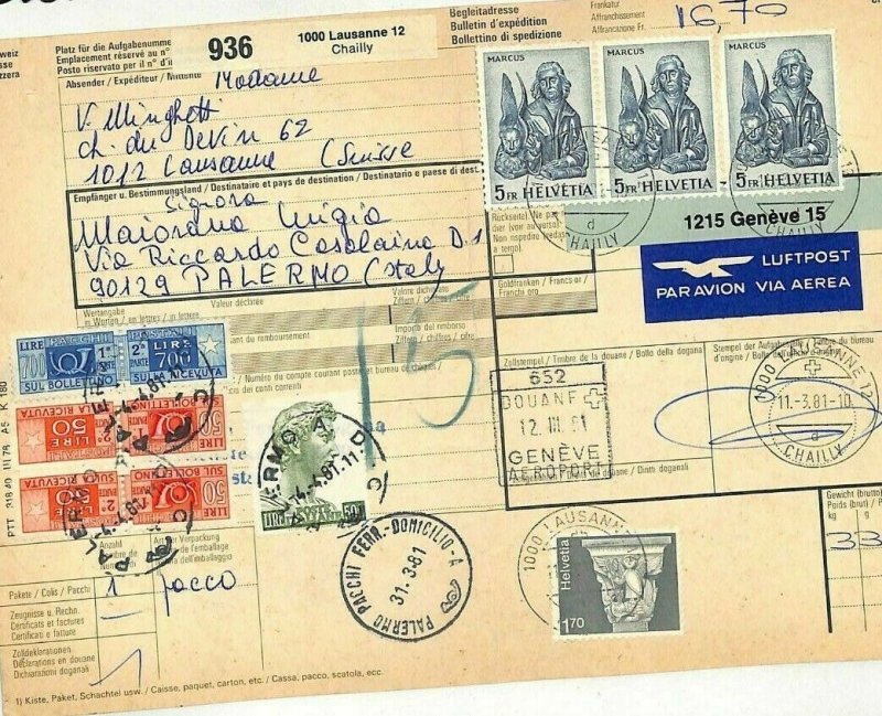  ITALY Postage Due 500L* 1981 SWITZERLAND Air Parcel Card {samwells-covers}SS279 