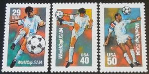 1994 29c 40c 50c World Cup Soccer Scott 2834-2836 Mint NH