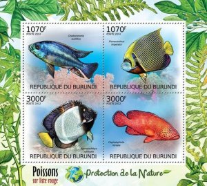 BURUNDI 2012 - Fishes in the red list M/S. Official issues.