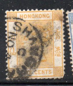 Hong Kong Sc 41 1900 5 c yellow Victoria stamp used