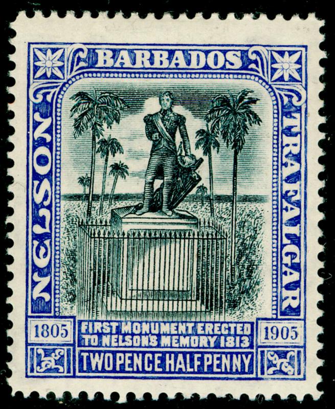 BARBADOS SG162, Nelson Centenary 2½d black & bright blue, LH MINT.