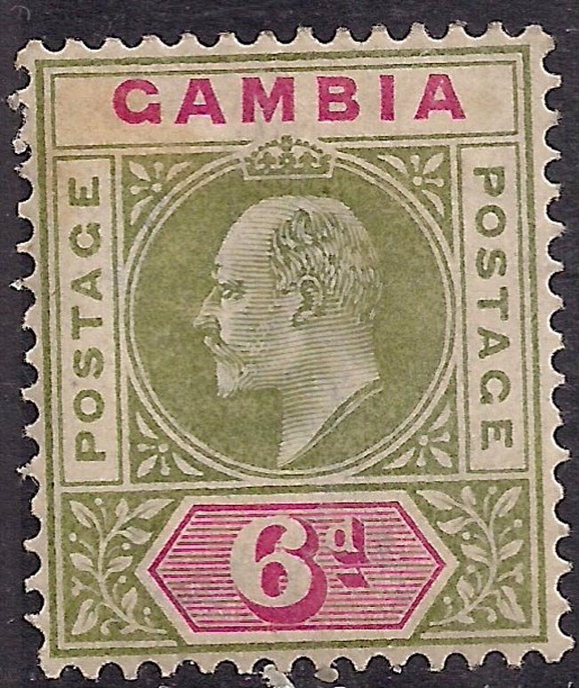Gambia 1902 - 05 KEV11 6d Pale Green & Carmine MM SG 51 ( E15 )