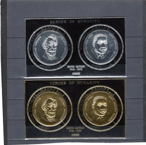 MANAMA 1971 FAMOUS PEOPLE/UNITED NATIONS 2 S/S ON GOLD & SILVER FOIL O/P MNH