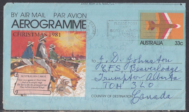 Australia - Mar 5, 1982 Aerogramme to Canada