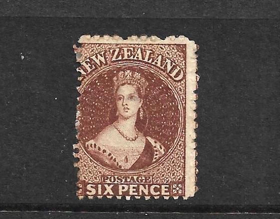 NEW ZEALAND 1864  6d  RED BROWN  FFQ  MH  NZ WMK  CP A5FX   SG 108 CHALON