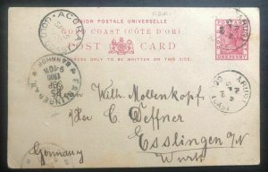 1900 Aburi Gold Coast Stationery Postcard cover To Esslingen Germany