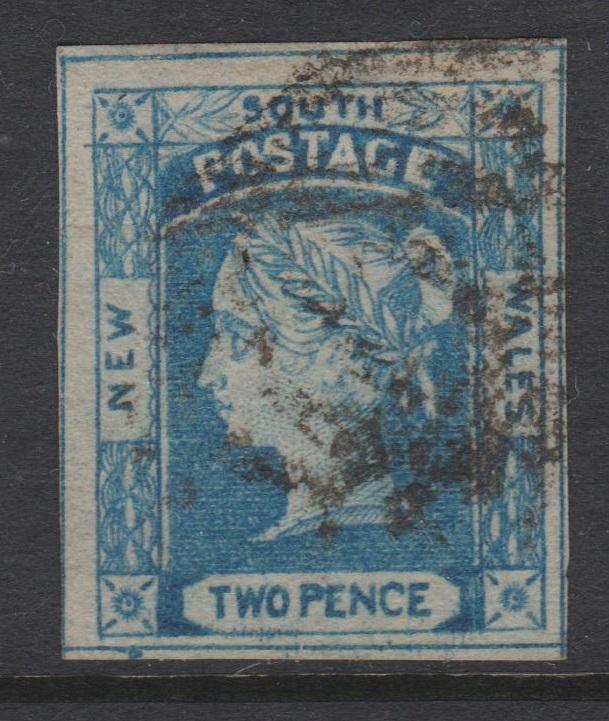 New South Wales 1854 QV 2d Blue Sc#24 Used 4 Huge Margins