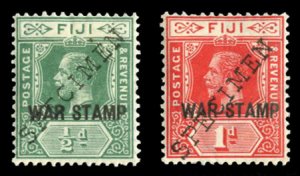 Fiji #MR1-2S (SG 138-139s) Cat£140, 1918 War Tax, set of two, overprinted Sp...