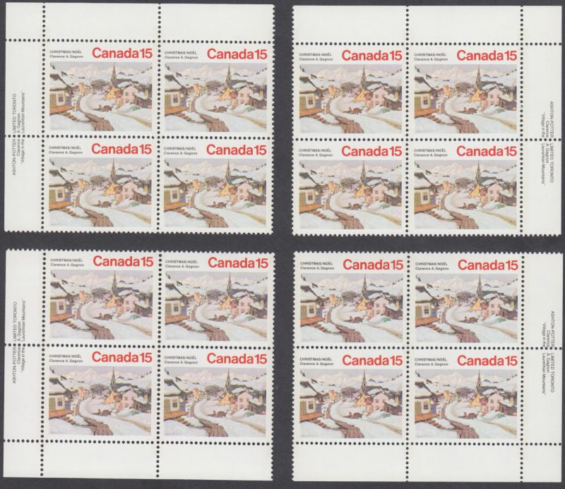 Canada - #653 Christmas Matched Set Of Plate Blocks - MNH