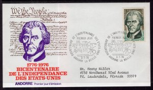 Andorra French 248 Thomas Jefferson Typed FDC