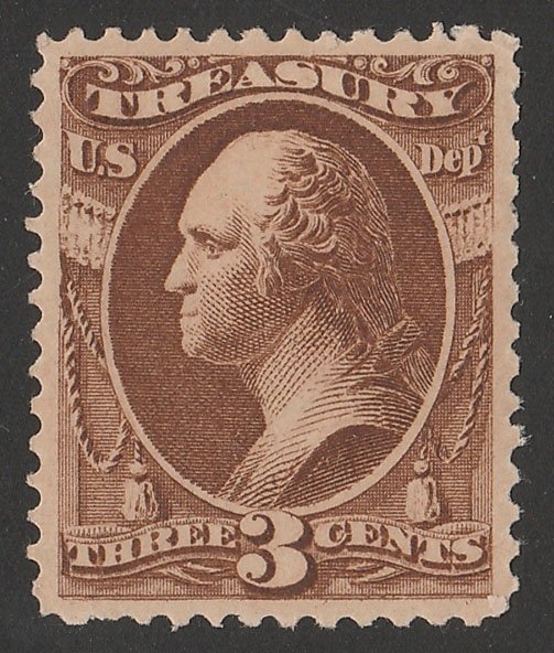 UNITED STATES 1873 Official Treasury 3c brown. Sc O74 cat US$110.