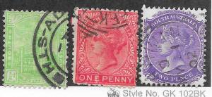 South Australia #114-116 Queen Victoria  (U) CV $2.35