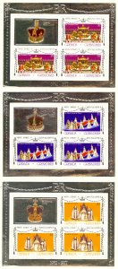 GRENADA GRENADINES 1977 QE2 CORONATION Anniv Set in BLKS 3+Label Sc 213-215 MNH