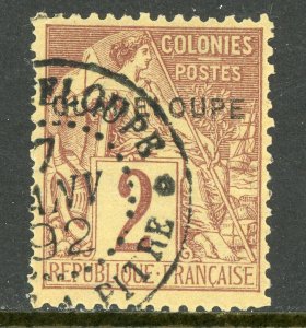 Guadeloupe 1891 French Colony 2¢ Brown Stanley Gibbons #22 VFU D908