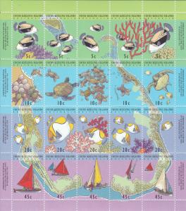 Cocos Islands # 292f, Map & Marine Life - Full Sheet, NH, 1/2 Cat.