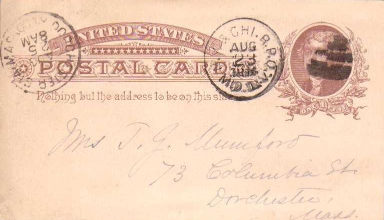 United States U.S. R.P.O.'s N.Y. & Chi. Mid. Div. c1885 115-N-2  Postal Card ...