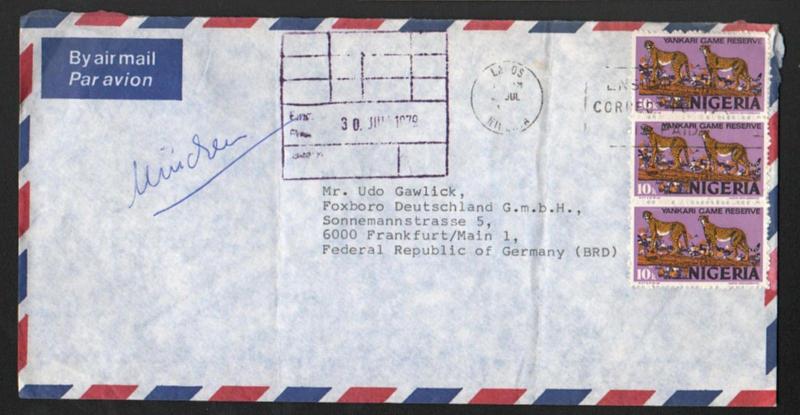 ZG-C706 NIGERIA IND - Wild Animals, 1979, Air Mail To Germany Cover