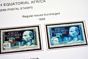 COLOR PRINTED FRENCH EQT. AFRICA 1936-1958 STAMP ALBUM PAGES (30 illustr. pages)