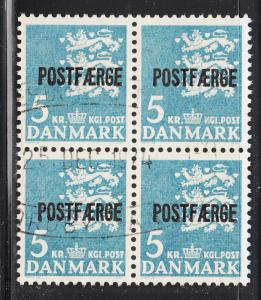 Denmark 1972 used Sc #Q48 POSTFAERGE on 5k Small State Seal Block of 4 Missha...