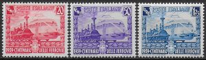 1939 Italia 100th Ferrovie italiane 3v. bc MNH Sassone n. 449/51