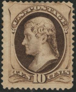 USA Scott 150 MH* 1870 10c stamp probably regummed high CV