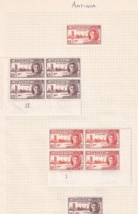 ANTIGUA 1946 VICTORY OMNIBUS CONTROL NUMBERS BLOCKS OF 4 MNH