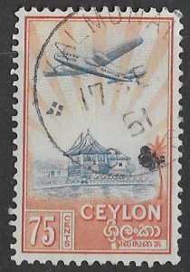 Ceylon # 311  Plane in Flight  75c  1950  (1)  VF Used