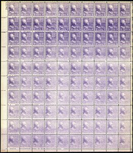 807, MNH 3¢ Under Inked Error In Complete Sheet of 100 - Stuart Katz