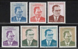 Turkey #1878-84 ~ Cplt Set of 7 ~ Kemal Alaturk ~ Unused, LHM (1971)