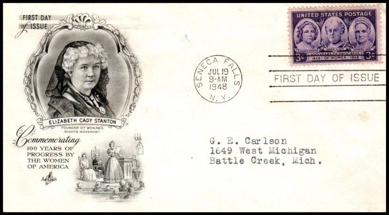 US 959 Progress For Women Artcraft Typed FDC