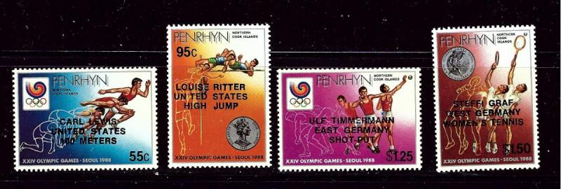 Penrhyn Is 359a-62a MNH 1988 Olympics with overprint