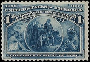 U.S. Scott # 230  1893 1c dp bl  Columbus in Sight of Land  mint-nh- vf