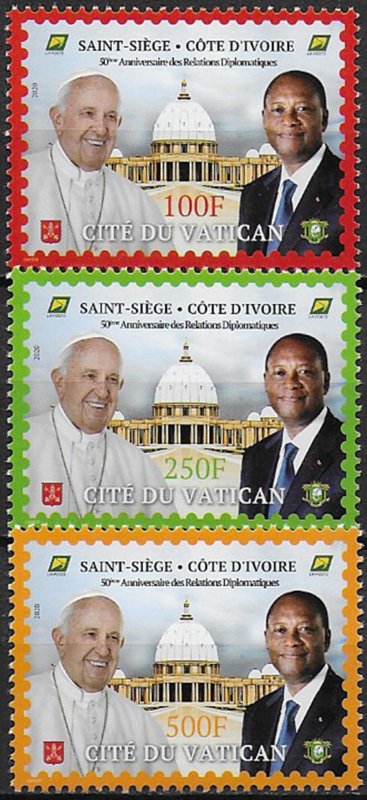 2020 Costa d'Avorio 3v. joint issue with Vatican City