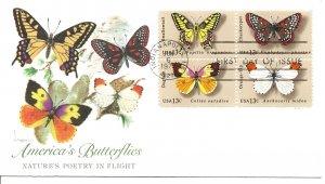 US Scott #1712-15, First Day Covers 6/6/77 Indianapolis Block Butterflies