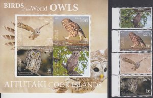 Aitutaki MNH Sc 695-99  Mi 1063-66 Bk 119 Value 190 Euro Owls