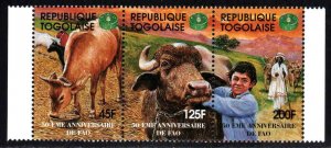 Togo #1656a-c ~ Cplt Set, Strip of 3 ~ Cow/Cattle in field ~ Mint, NH  (1995)