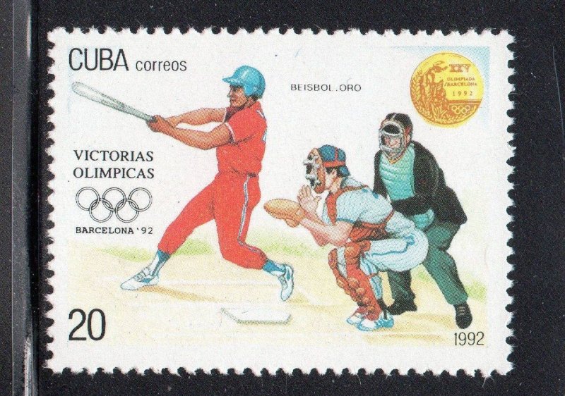 CUBA Sc# 3452  BARCELONA OLYMPIC GAMES MEDAL WINNERS Baseball  20c. 1992 MNH