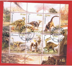 Azerbaijan   2008  CTO OG NH  Souvenir Sheet of 6  Dinosaurs  Free S/H